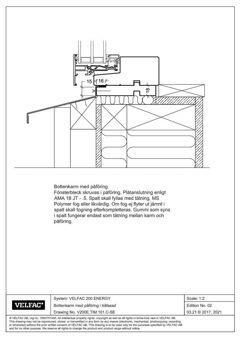 Inbyggnad av bottenkarm med påföring i träfasad